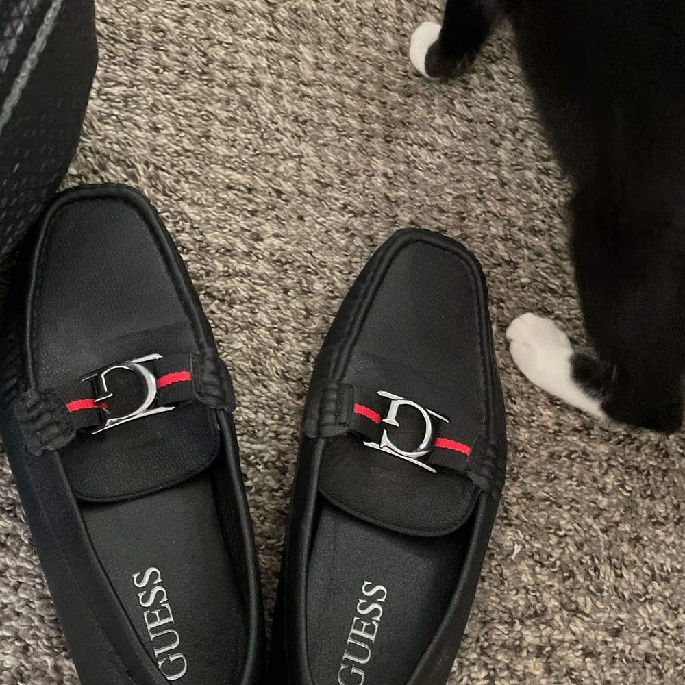 Guess Black Loafers with Red Accent